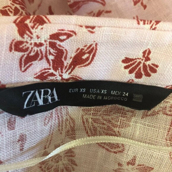 Zara Red Roses Floral Linen Shirt Light Pink XS - Picture 9 of 10